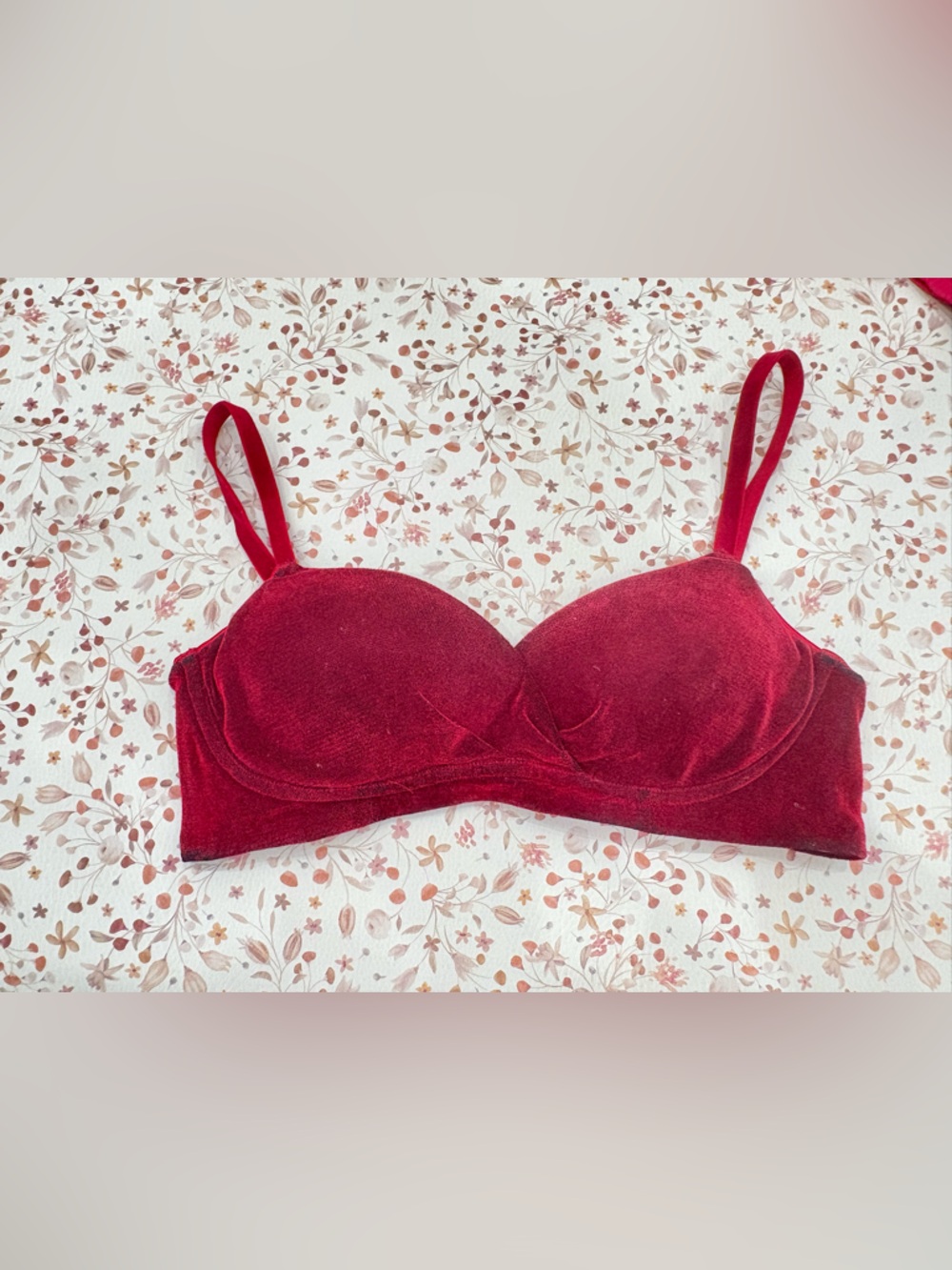 Velvet Padded Bra in Burgundy Red with Adjustable Straps